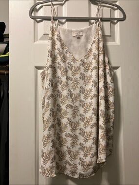 LOFT Cream Floral V-Neck Spaghetti Strap Cami